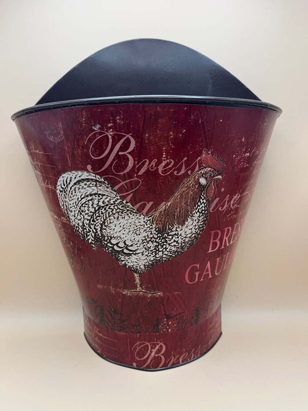 French Country Metal Wall Pocket Planter Bresse Gauloise Rooster Red Tin Wall
